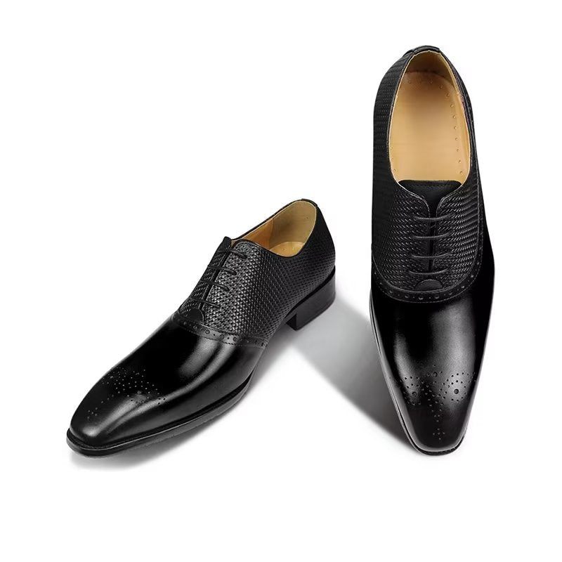 Sapatos Formais Masculinos Elegantes Casamento Couro Brogue Com Cadarço - Preto