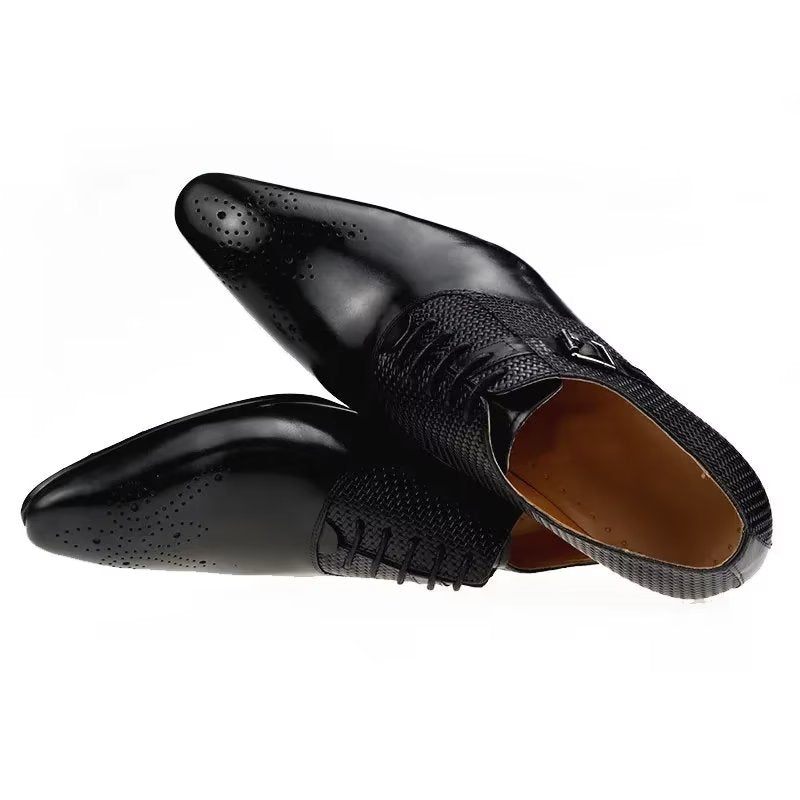 Sapatos Formais Masculinos Elegantes Casamento Couro Brogue Com Cadarço - Preto