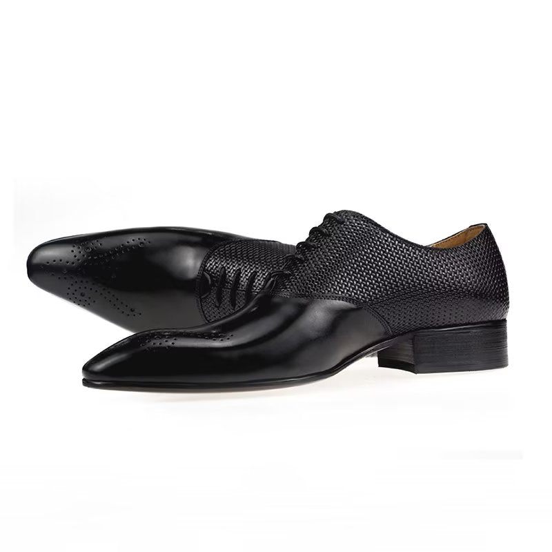 Sapatos Formais Masculinos Elegantes Casamento Couro Brogue Com Cadarço - Preto