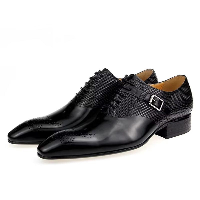 Sapatos Formais Masculinos Elegantes Casamento Couro Brogue Com Cadarço - Preto