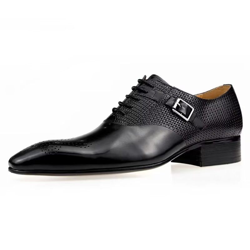 Sapatos Formais Masculinos Elegantes Casamento Couro Brogue Com Cadarço - Preto