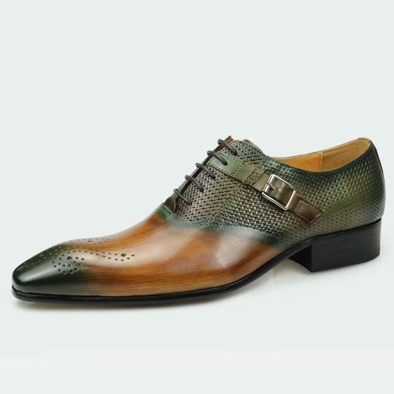 Sapatos Formais Masculinos Elegantes Casamento Couro Brogue Personalizados - Verde