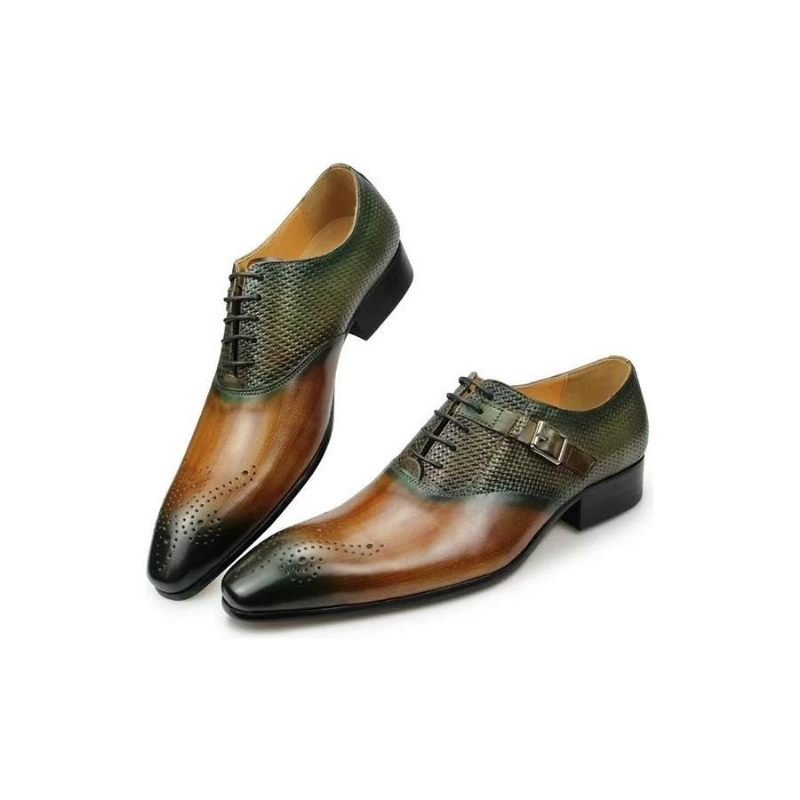 Sapatos Formais Masculinos Elegantes Casamento Couro Brogue Personalizados - Verde