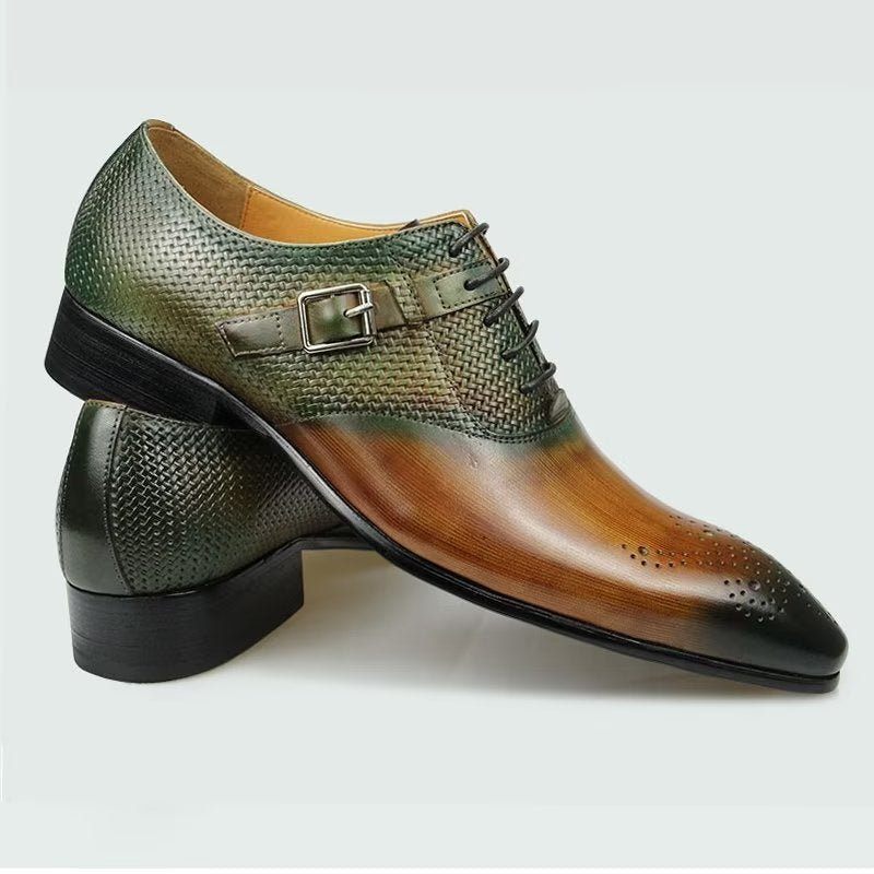 Sapatos Formais Masculinos Elegantes Casamento Couro Brogue Personalizados - Verde