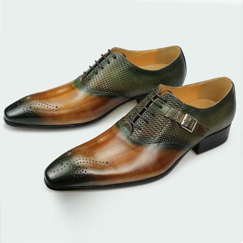 Sapatos Formais Masculinos Elegantes Casamento Couro Brogue Personalizados - Verde