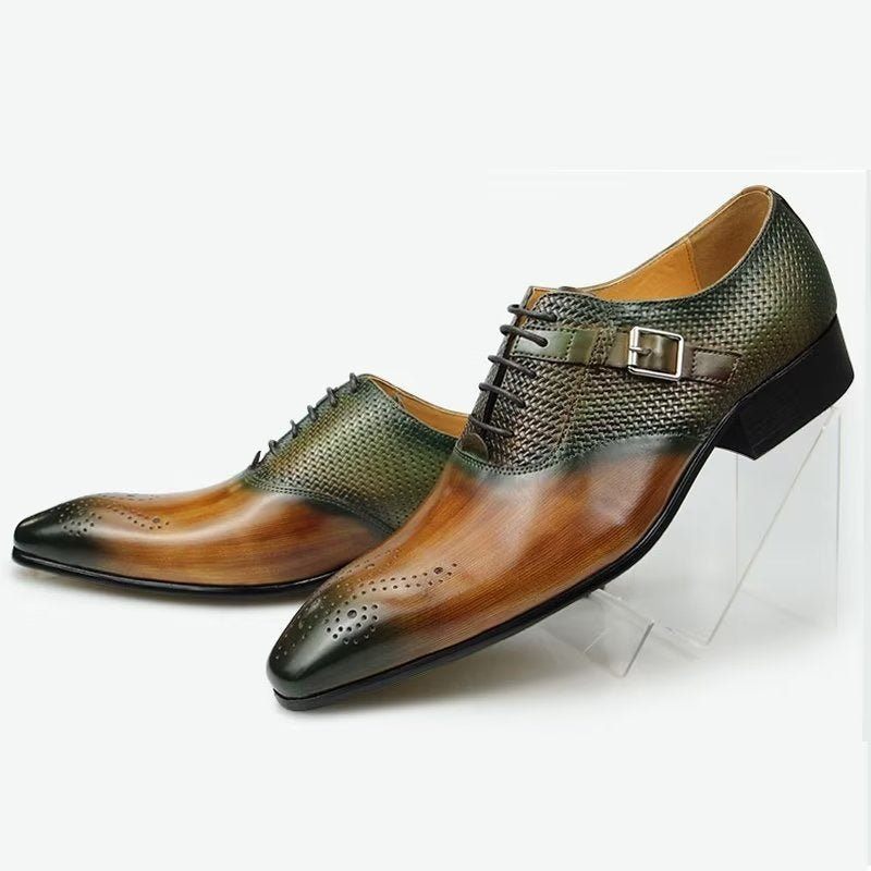 Sapatos Formais Masculinos Elegantes Casamento Couro Brogue Personalizados - Verde