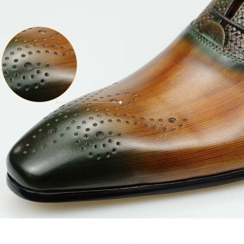 Sapatos Formais Masculinos Elegantes Casamento Couro Brogue Personalizados - Verde