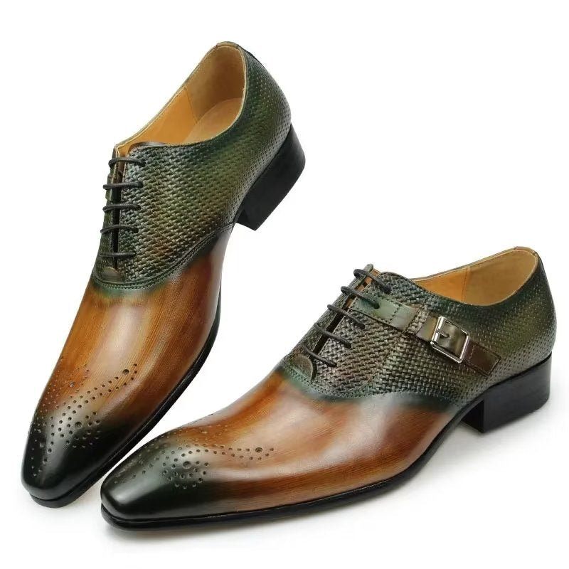 Sapatos Formais Masculinos Elegantes Casamento Couro Brogue Personalizados - Verde