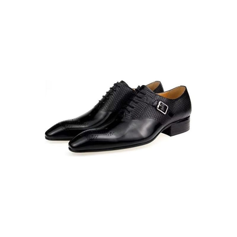 Sapatos Formais Masculinos Elegantes Casamento Couro Brogue Personalizados - Preto