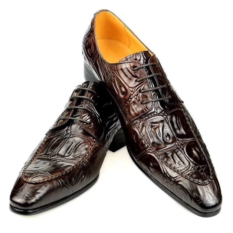 Sapatos Formais Masculinos Elegantes Casamento Couro Brogue Sob Medida - Café