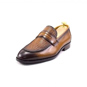 Sapatos Formais Masculinos Elegantes Clássicos Couro Brogue Slip-ons