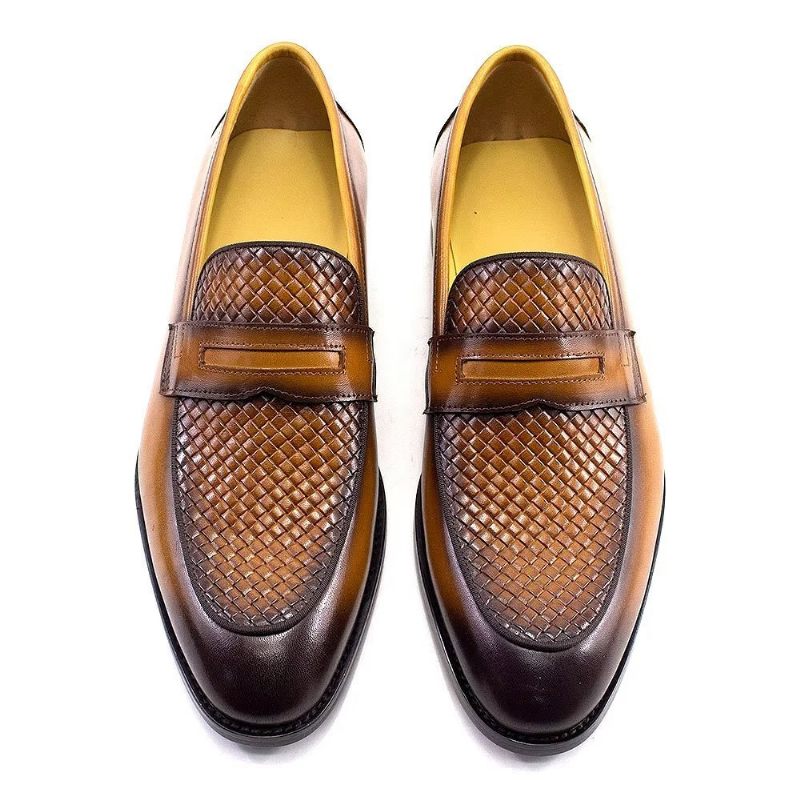 Sapatos Formais Masculinos Elegantes Clássicos Couro Brogue Slip-ons - Marrom