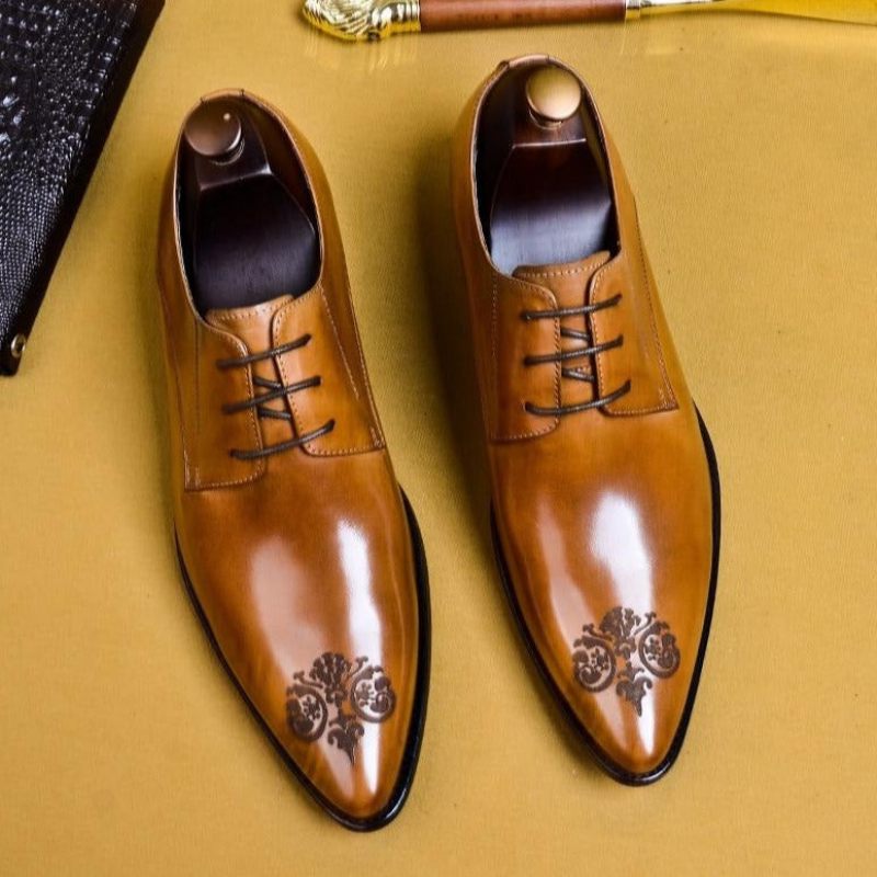 Sapatos Formais Masculinos Elegantes Com Cadarço Oxford - Marrom