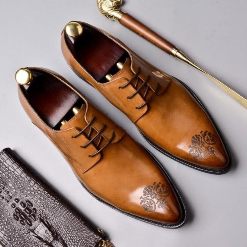 Sapatos Formais Masculinos Elegantes Com Cadarço Oxford - Marrom