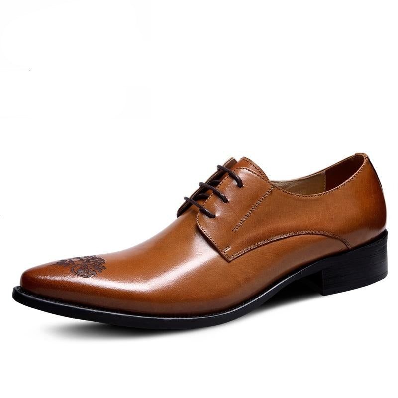 Sapatos Formais Masculinos Elegantes Com Cadarço Oxford - Marrom