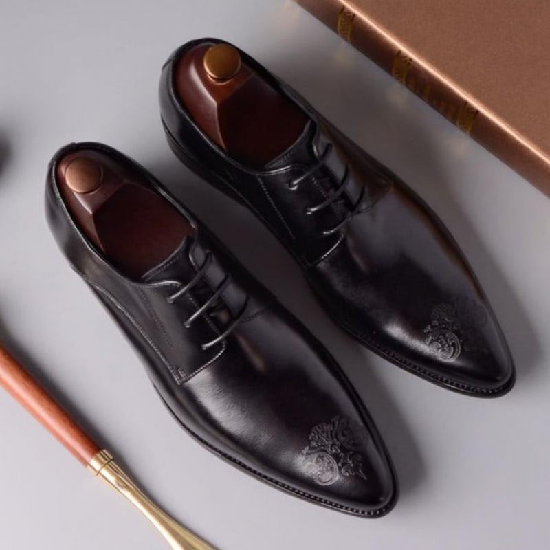 Sapatos Formais Masculinos Elegantes Com Cadarço Oxford - Preto