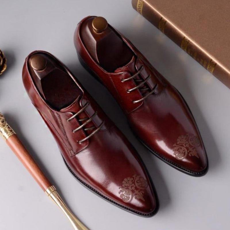 Sapatos Formais Masculinos Elegantes Com Cadarço Oxford - Vermelho