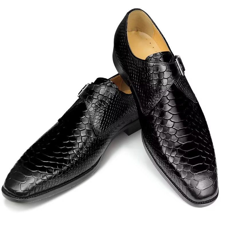 Sapatos Formais Masculinos Elegantes Com Fivela Personalizada Couro Brogue Para Casamento - Preto