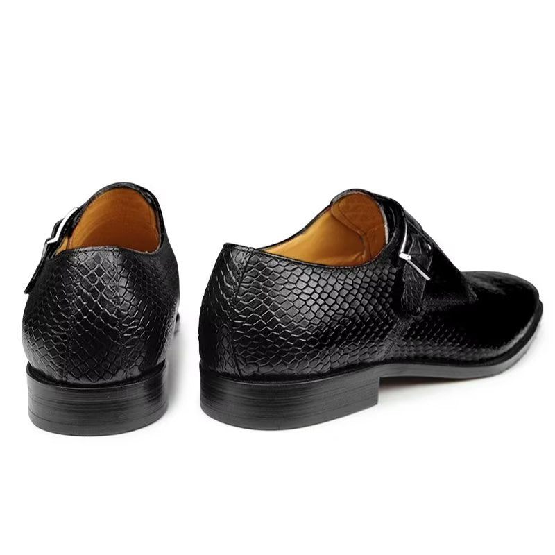 Sapatos Formais Masculinos Elegantes Com Fivela Personalizada Couro Brogue Para Casamento - Preto