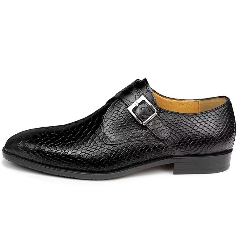 Sapatos Formais Masculinos Elegantes Com Fivela Personalizada Couro Brogue Para Casamento - Preto