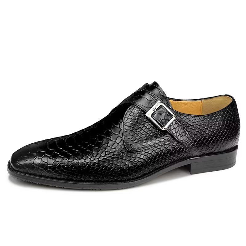 Sapatos Formais Masculinos Elegantes Com Fivela Personalizada Couro Brogue Para Casamento - Preto