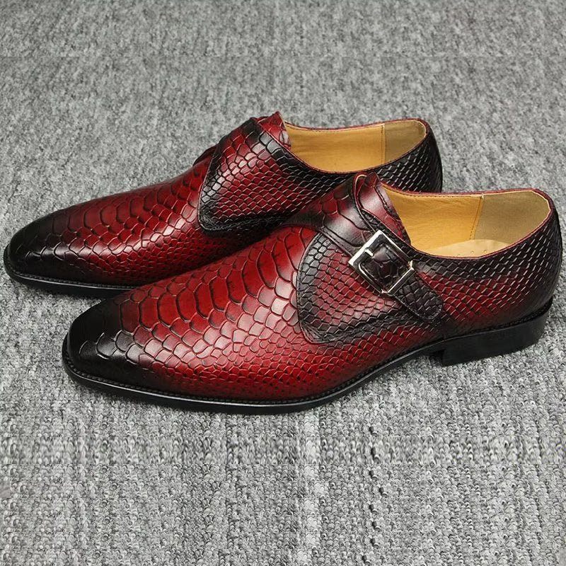 Sapatos Formais Masculinos Elegantes Com Fivela Personalizada Couro Brogue Para Casamento - Vermelho