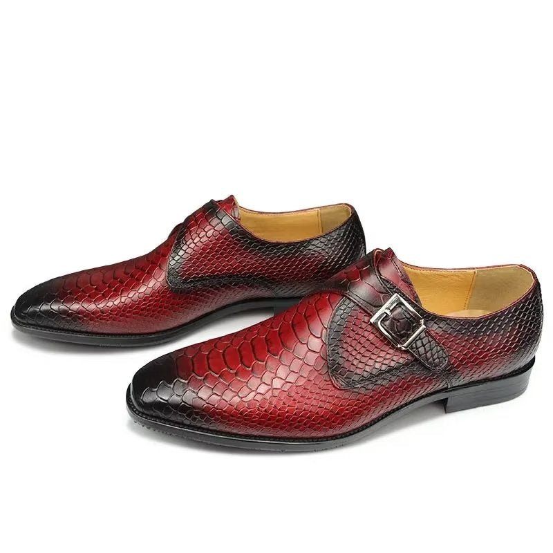 Sapatos Formais Masculinos Elegantes Com Fivela Personalizada Couro Brogue Para Casamento - Vermelho