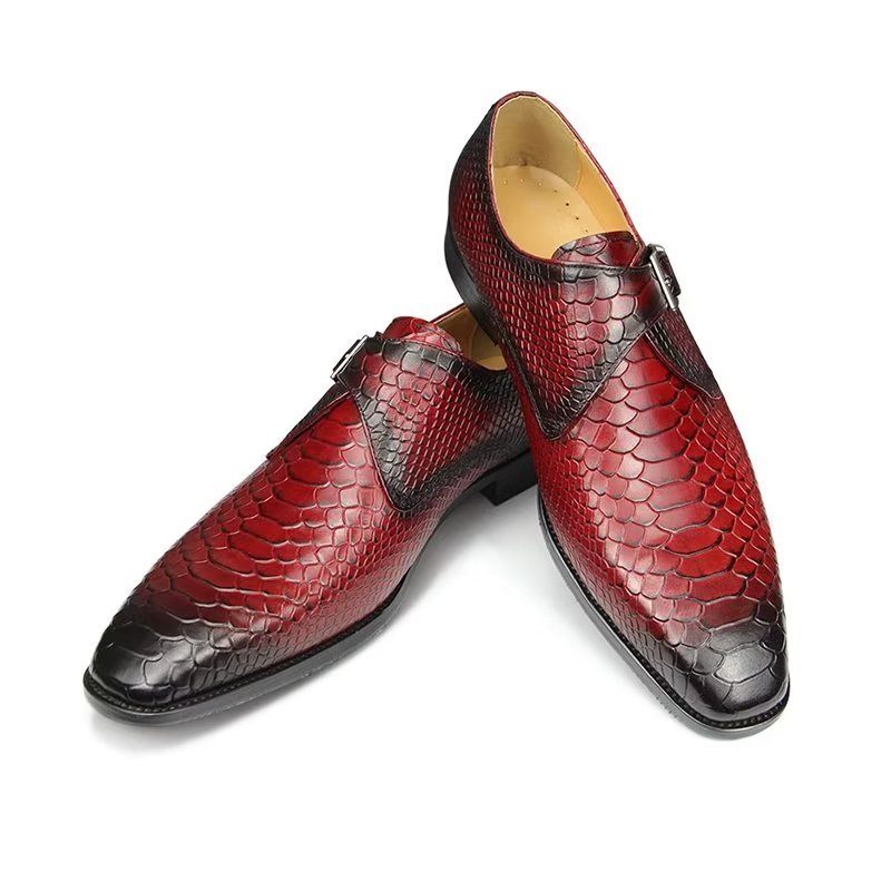 Sapatos Formais Masculinos Elegantes Com Fivela Personalizada Couro Brogue Para Casamento - Vermelho