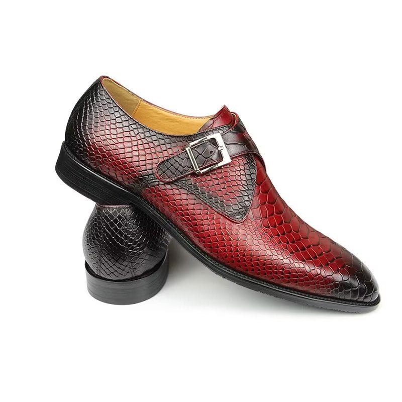 Sapatos Formais Masculinos Elegantes Com Fivela Personalizada Couro Brogue Para Casamento - Vermelho