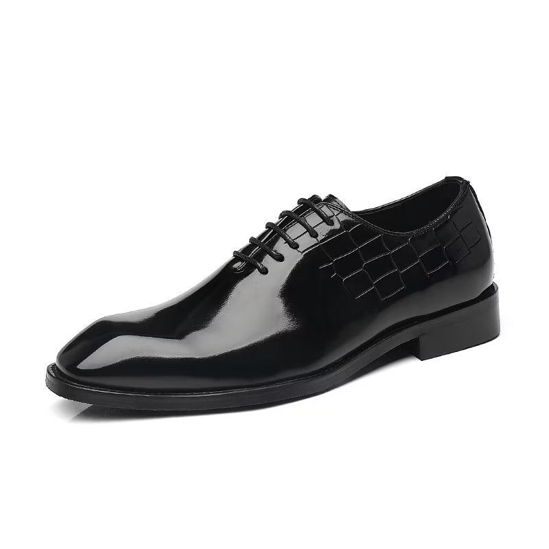 Sapatos Formais Masculinos Elegantes Com Textura Crocodilo Oxford - Preto