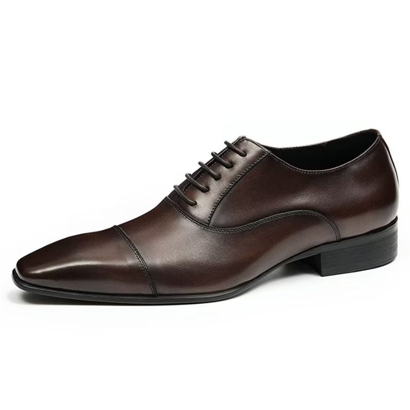 Sapatos Formais Masculinos Elegantes Corporativos Couro Britânico Esculpido - Café