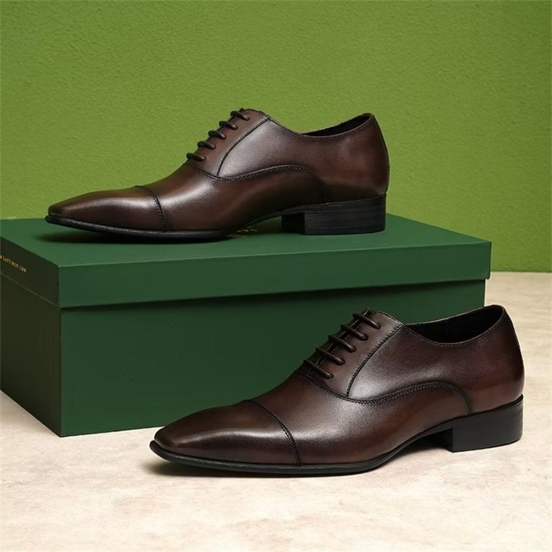 Sapatos Formais Masculinos Elegantes Corporativos Couro Britânico Esculpido - Café