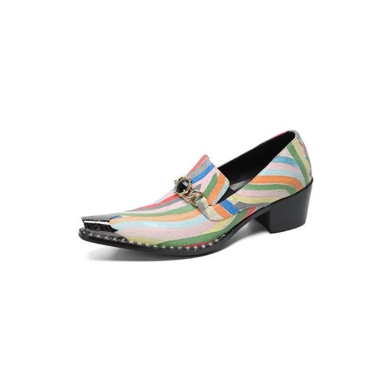 Sapatos Formais Masculinos Elegantes Couro Com Bico Fino - Multicolorido