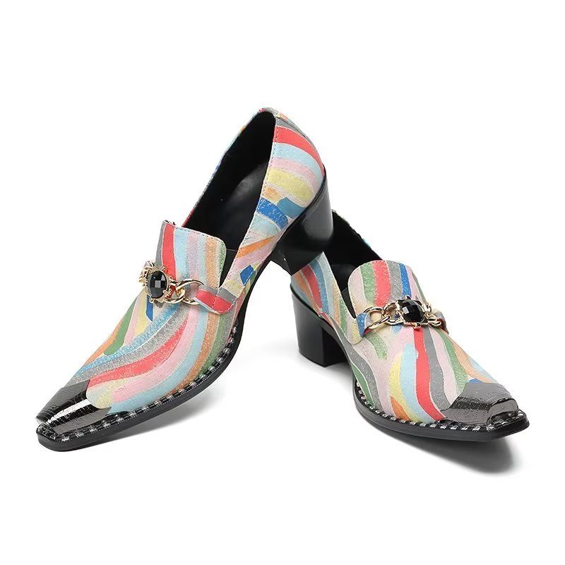 Sapatos Formais Masculinos Elegantes Couro Com Bico Fino - Multicolorido