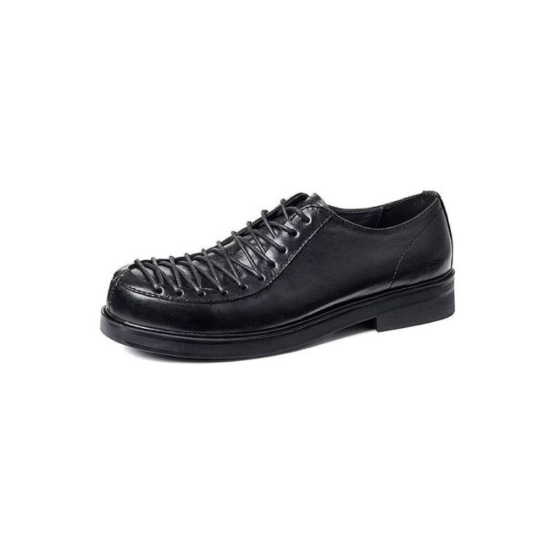 Sapatos Formais Masculinos Elegantes Couro Com Cadarço - Preto