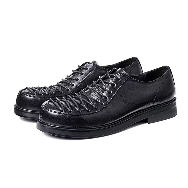 Sapatos Formais Masculinos Elegantes Couro Com Cadarço - Preto