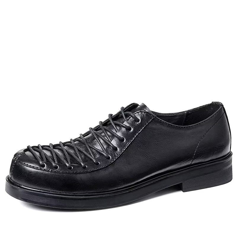 Sapatos Formais Masculinos Elegantes Couro Com Cadarço - Preto