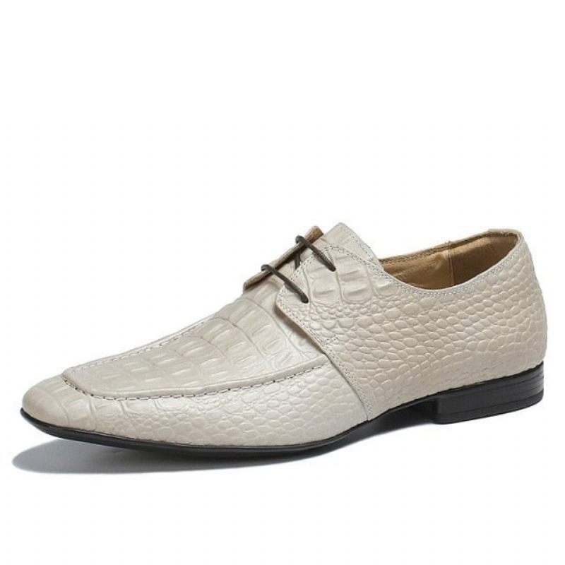 Sapatos Formais Masculinos Elegantes Couro Crocodilo Branco Exótico Vestido Luxo - Branco