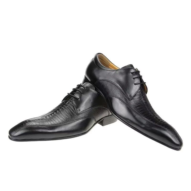 Sapatos Formais Masculinos Elegantes Couro Crocodilo Luxo Brogue Oxford - Preto