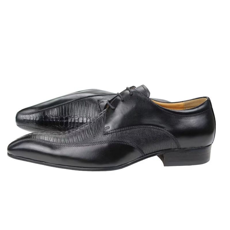 Sapatos Formais Masculinos Elegantes Couro Crocodilo Luxo Brogue Oxford - Preto