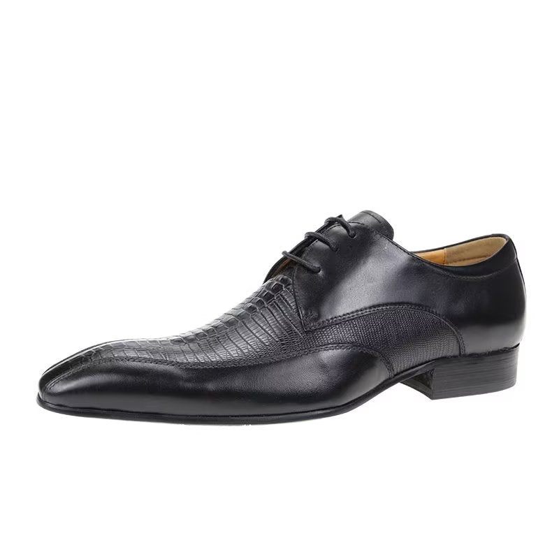 Sapatos Formais Masculinos Elegantes Couro Crocodilo Luxo Brogue Oxford - Preto