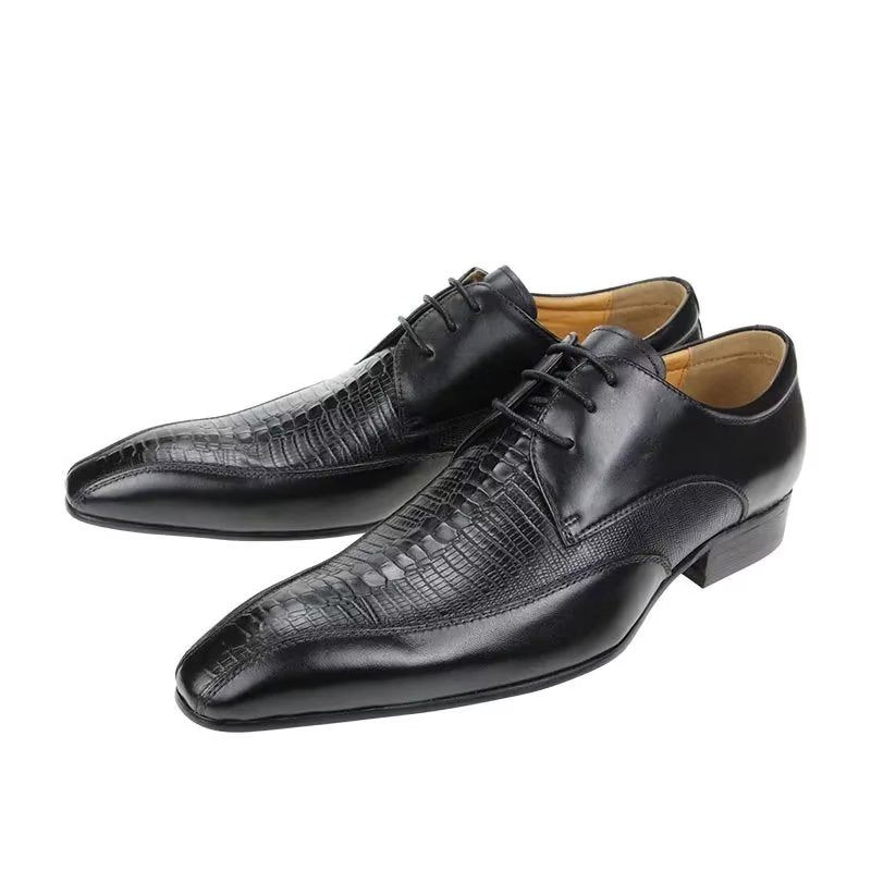 Sapatos Formais Masculinos Elegantes Couro Crocodilo Luxo Brogue Oxford - Preto