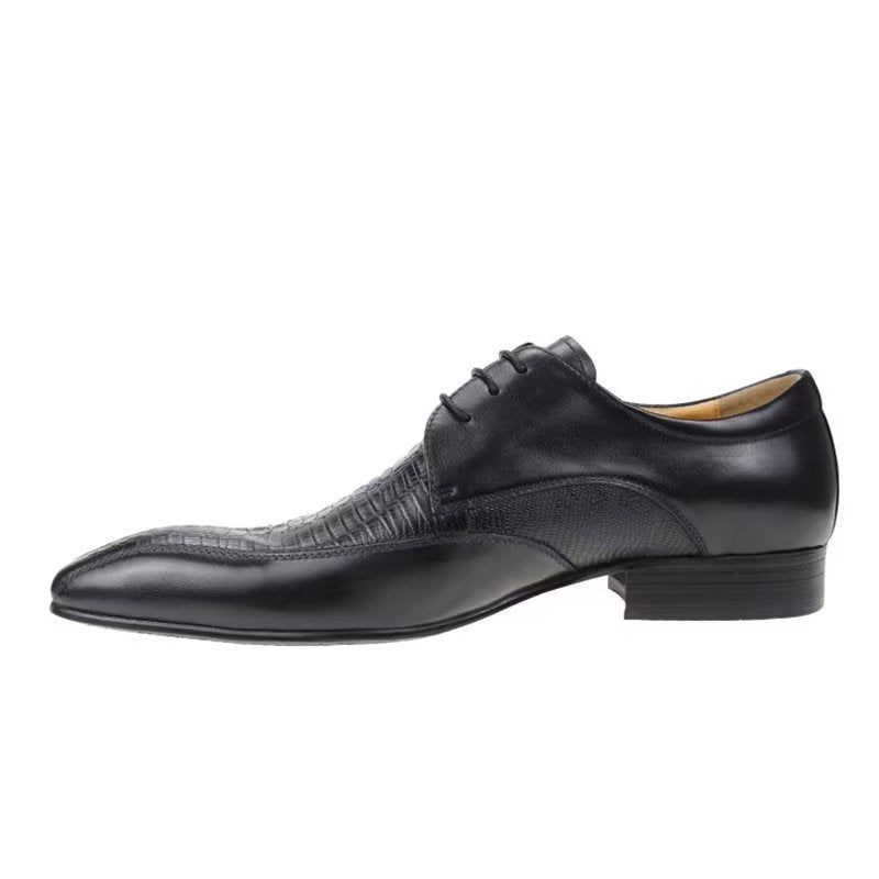 Sapatos Formais Masculinos Elegantes Couro Crocodilo Luxo Brogue Oxford - Preto