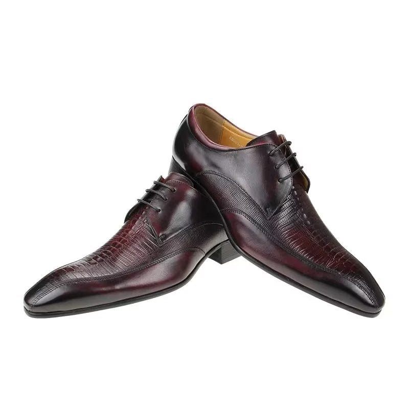 Sapatos Formais Masculinos Elegantes Couro Crocodilo Luxo Brogue Oxford - Vermelho