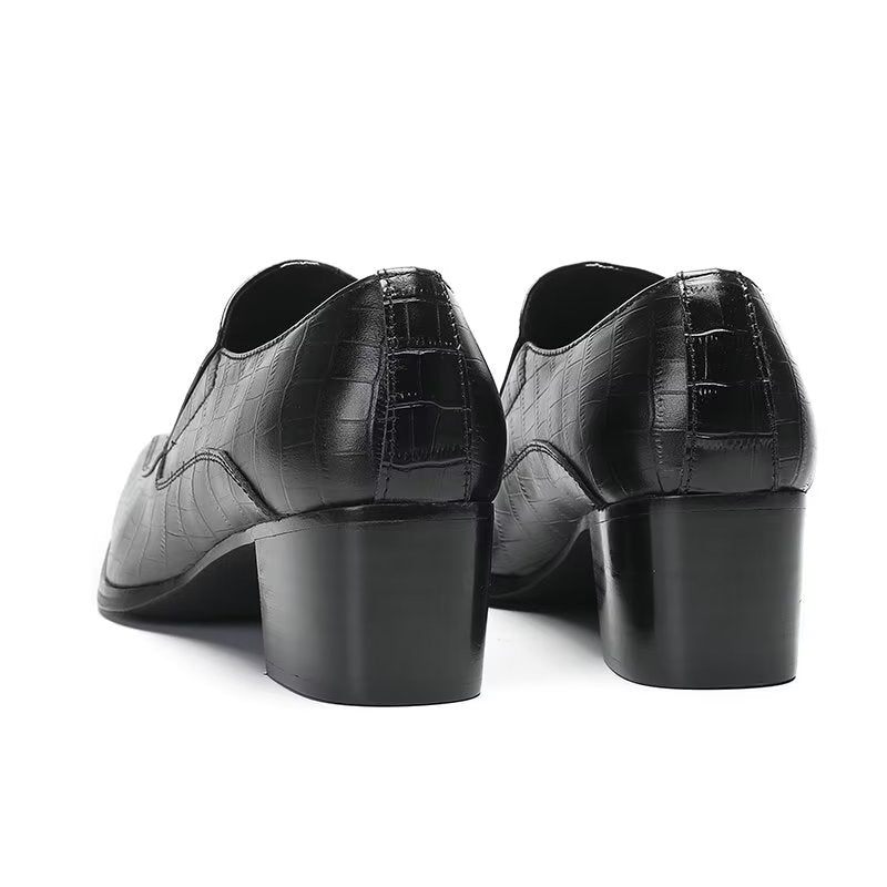 Sapatos Formais Masculinos Elegantes Couro Crocodilo Sem Cadarço - Preto 1