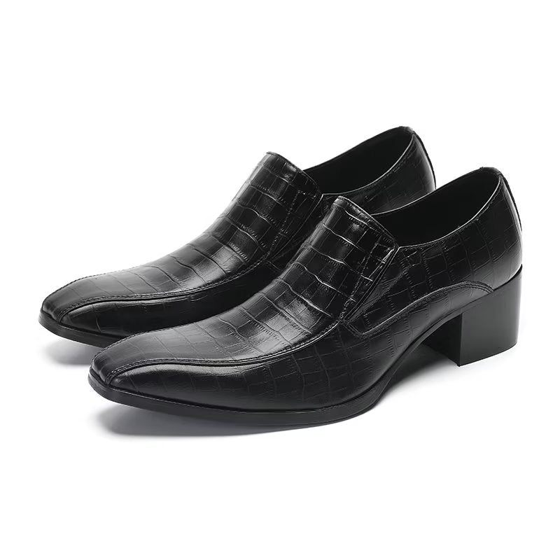 Sapatos Formais Masculinos Elegantes Couro Crocodilo Sem Cadarço - Preto 1