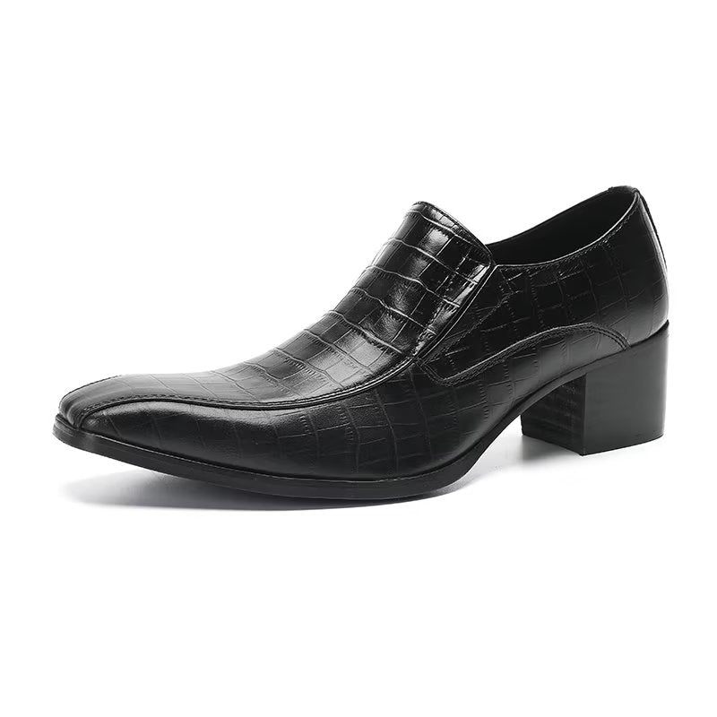 Sapatos Formais Masculinos Elegantes Couro Crocodilo Sem Cadarço - Preto 1