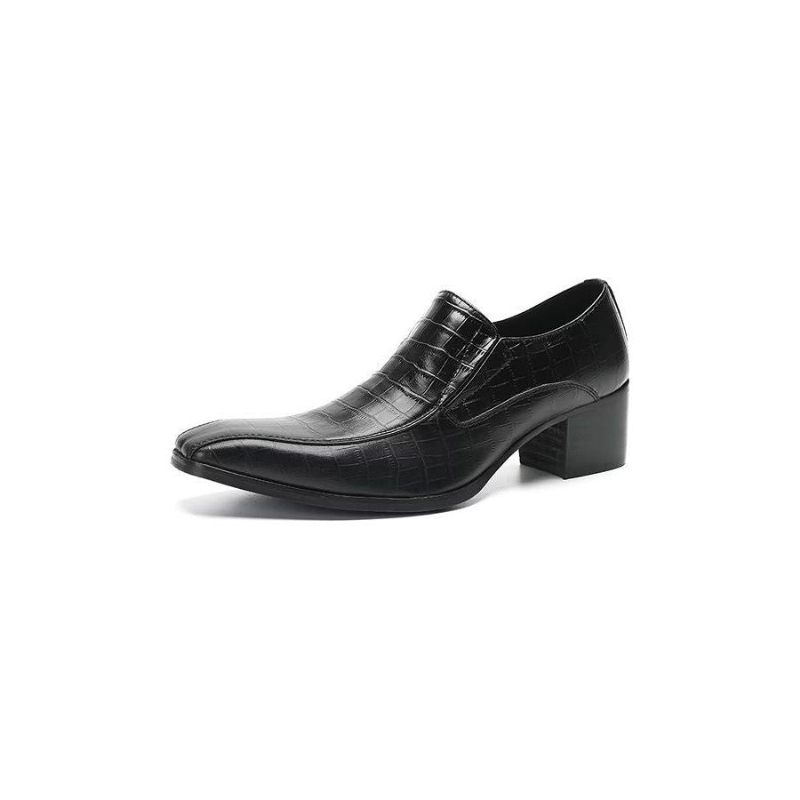 Sapatos Formais Masculinos Elegantes Couro Crocodilo Sem Cadarço - Preto 1