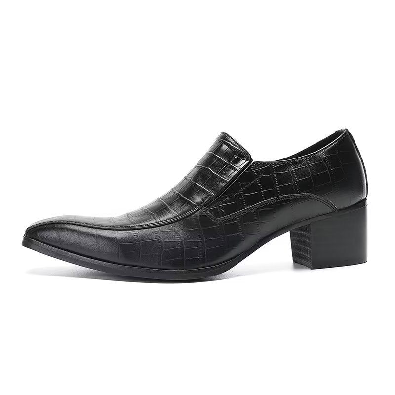 Sapatos Formais Masculinos Elegantes Couro Crocodilo Sem Cadarço - Preto 1