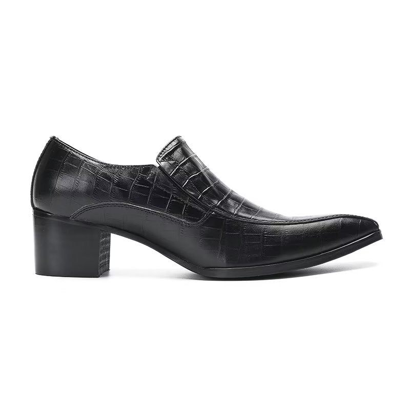 Sapatos Formais Masculinos Elegantes Couro Crocodilo Sem Cadarço - Preto 1